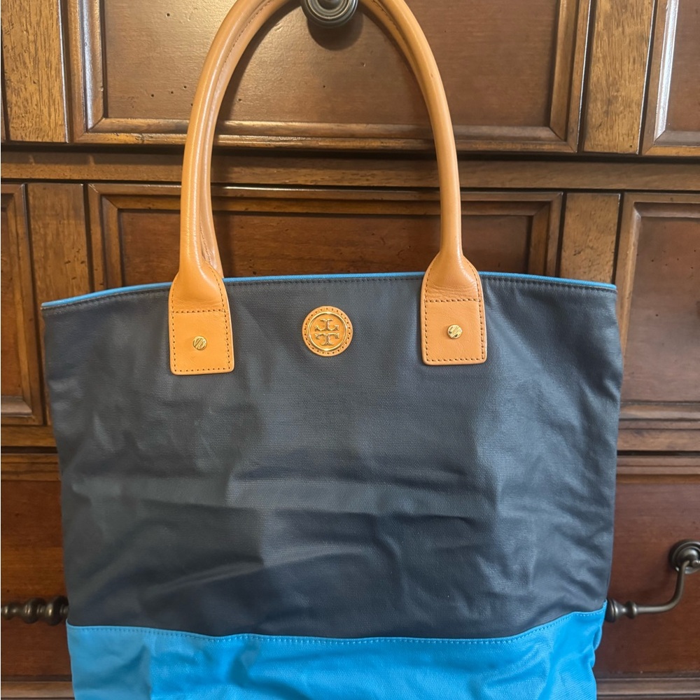 Tory Burch Two-Tone Tote with Tan Handles